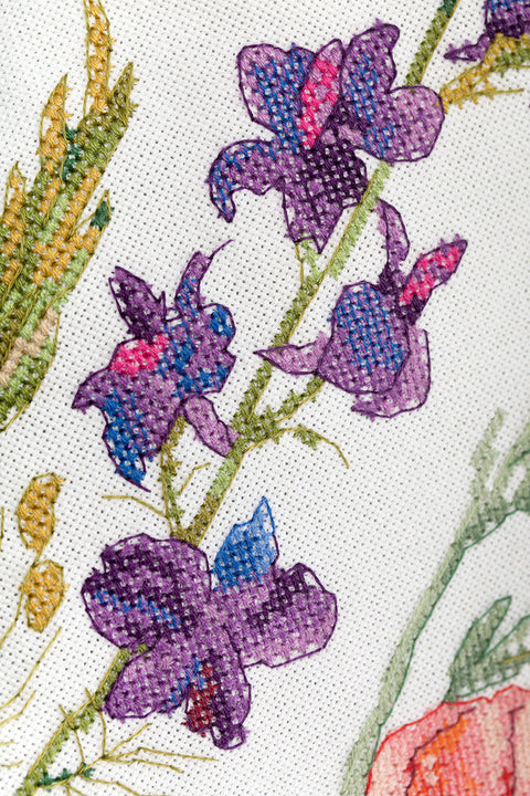 Cross Stitch Cushion Front Kit, Poppies and Echinacea Floral Design, PANNA KLART Embroidery Kit for Home Decor