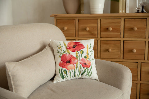 Cross Stitch Pillow Front Embroidery Kit with Bright Red Poppies, PANNA KLART Home Decor Craft