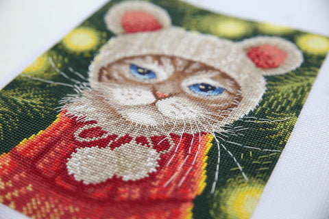 Cross Stitch Kit New Year Winter Design, PANNA KLART, 16×21 cm, Aida Fabric, Embroidery Threads, Needle and Pattern