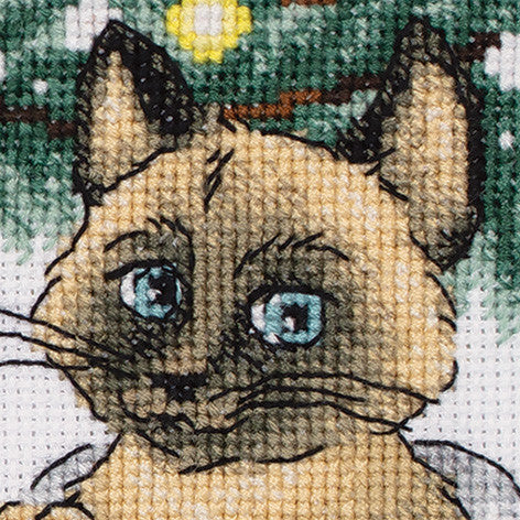 Christmas Cats Cross Stitch Kit, Partial Stitching, PANNA, Aida 18 Canvas, 37 x 19.5 cm, Holiday Embroidery Pattern