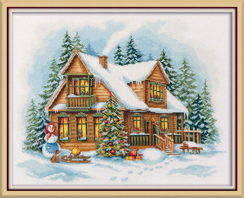 PANNA Cross Stitch Kit Winter Village New Year Scene, 35 × 26 cm Horizontal Embroidery Project, KLART Manufacturer