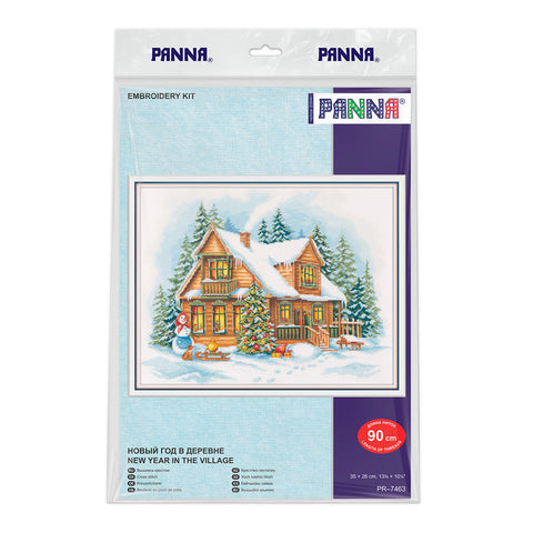 PANNA Cross Stitch Kit Winter Village New Year Scene, 35 × 26 cm Horizontal Embroidery Project, KLART Manufacturer