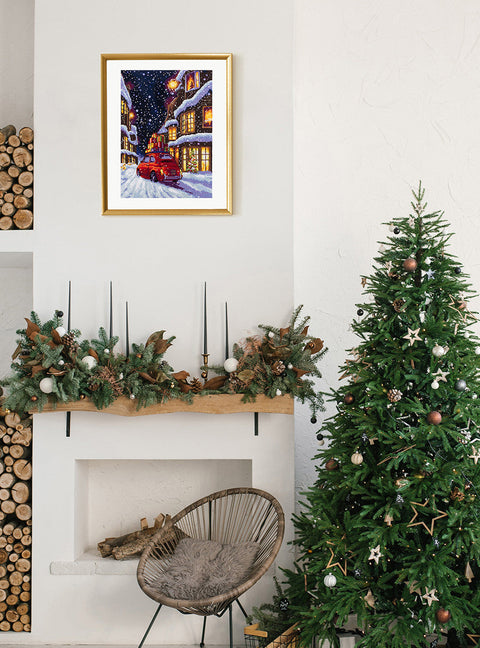 Christmas Street Cross Stitch Kit PANNA, Winter City Scene, 22.5 x 30 cm, Aida 16, 29 Colors, Advanced Embroidery Project