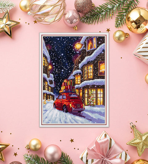 Christmas Street Cross Stitch Kit PANNA, Winter City Scene, 22.5 x 30 cm, Aida 16, 29 Colors, Advanced Embroidery Project