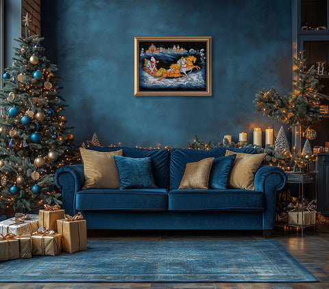 PANNA Cross Stitch Kit Santa Claus Trio, 66.5 x 44 cm, Black Aida 18 Canvas, Beads, Advanced Winter Christmas Design