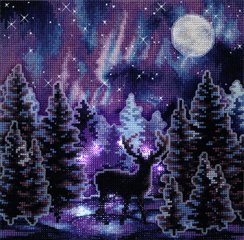 Starry Night Cross Stitch Embroidery Kit, PANNA KLART, Multicolor Cotton Threads, Beginner to Advanced Craft Set
