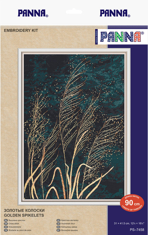 Cross Stitch Kit Golden Wheat Ears, PANNA KLART, 31 × 41.5 cm, Warm Gold and Natural Tones, Wall Decor DIY Craft set