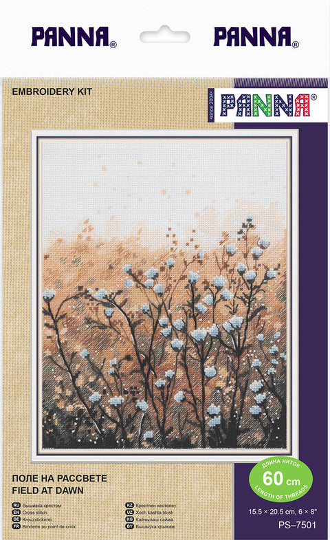 Cross Stitch Kit, Dawn Field Landscape, 15.5 x 20.5 cm, Aida Cotton, Multicolor, PANNA KLART