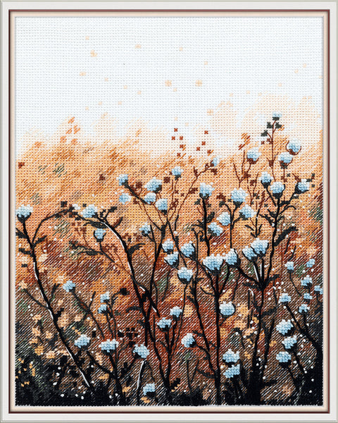 Cross Stitch Kit, Dawn Field Landscape, 15.5 x 20.5 cm, Aida Cotton, Multicolor, PANNA KLART