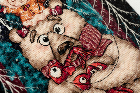 Winter Fishing Cross Stitch Kit, Aida Canvas, Cotton Embroidery Threads, Needle, Pattern and Instructions, PANNA KLART