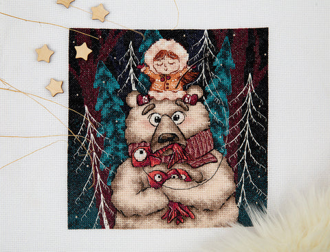 Winter Fishing Cross Stitch Kit, Aida Canvas, Cotton Embroidery Threads, Needle, Pattern and Instructions, PANNA KLART