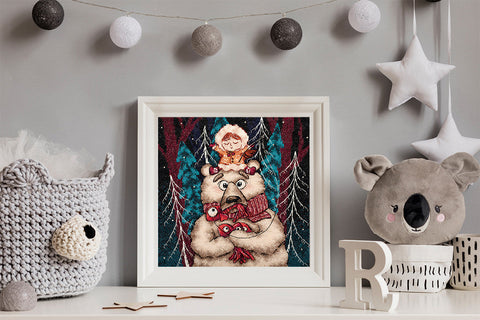 Winter Fishing Cross Stitch Kit, Aida Canvas, Cotton Embroidery Threads, Needle, Pattern and Instructions, PANNA KLART