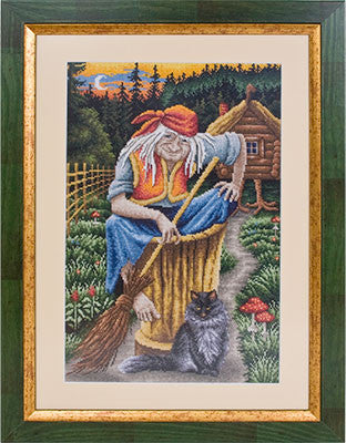 Baba Yaga Cross Stitch Kit, Folk Tale Embroidery Set by PANNA KLART with Fabric, Threads, Needle, Pattern and Instructions