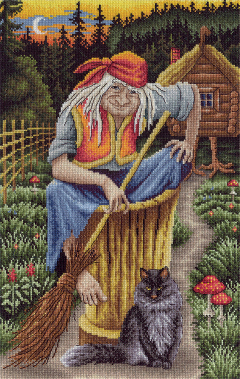 Baba Yaga Cross Stitch Kit, Folk Tale Embroidery Set by PANNA KLART with Fabric, Threads, Needle, Pattern and Instructions