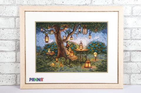 Cross Stitch Kit “Lanterns” Nature Scene, PANNA, 43 x 30 cm, 16 Count Aida, 49 Colors, Beads Included