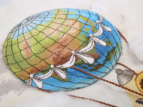 Advanced Cross Stitch Kit, Journey with Books Design, PANNA/KLART, Aida 16 Canvas, 27 x 32 cm, Beads and Wool
