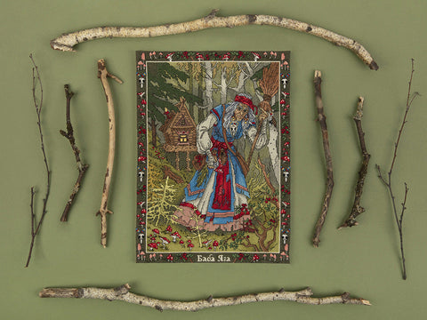 Baba Yaga Cross Stitch Kit, Slavic Mythology Design, PANNA KLART, 27 × 36.5 cm DIY Embroidery Set