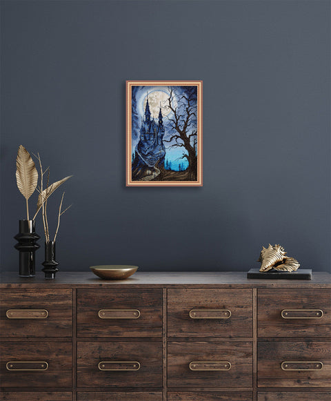 Cross Stitch Kit with Dark Castle Design, 23 × 33 cm, PANNA KLART Embroidery Kit for Home Decor