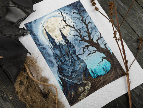 Cross Stitch Kit with Dark Castle Design, 23 × 33 cm, PANNA KLART Embroidery Kit for Home Decor