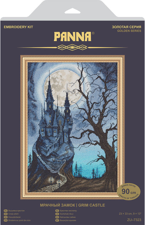 Cross Stitch Kit with Dark Castle Design, 23 × 33 cm, PANNA KLART Embroidery Kit for Home Decor