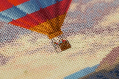 Counted Cross Stitch Kit, Hot Air Balloon Festival Landscape, Multicolor Aida Canvas, Zolotoe Runo, Beginner Friendly calc.