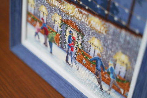 Cross Stitch Embroidery Kit with Winter Skating Rink Romance Design, Zolotoe Runo, Canvas, Threads, Needle and Instructions