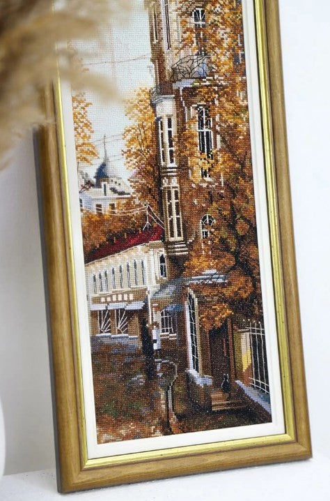 Counted Cross Stitch Kit East Street Cityscape, Zolotoe Runo, Aida Cotton Fabric, Color Threads and Needle Included