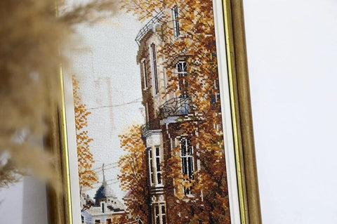 Counted Cross Stitch Kit East Street Cityscape, Zolotoe Runo, Aida Cotton Fabric, Color Threads and Needle Included