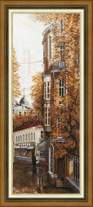 Counted Cross Stitch Kit East Street Cityscape, Zolotoe Runo, Aida Cotton Fabric, Color Threads and Needle Included
