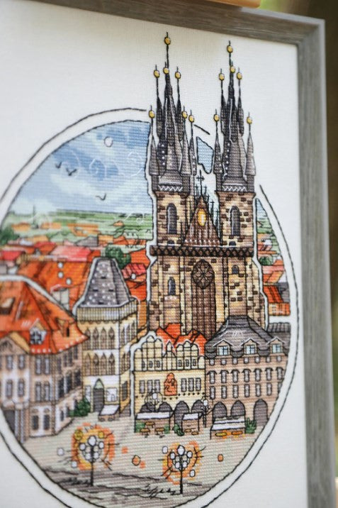 Counted Cross Stitch Kit, Prague Panorama Design, Multicolor Zolotoe Runo Embroidery Set with Canvas and Threads