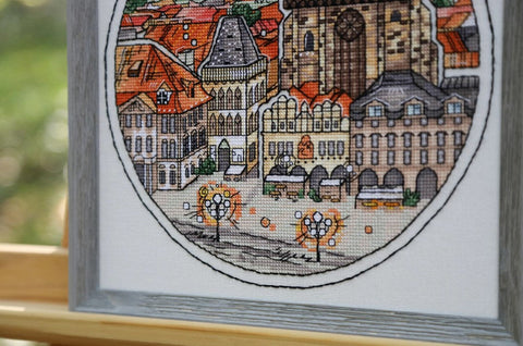 Counted Cross Stitch Kit, Prague Panorama Design, Multicolor Zolotoe Runo Embroidery Set with Canvas and Threads