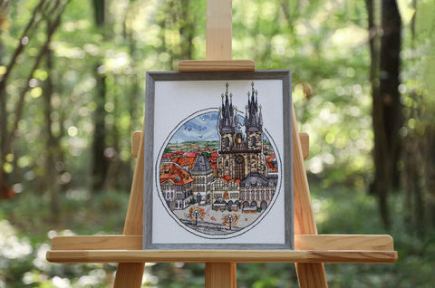 Counted Cross Stitch Kit, Prague Panorama Design, Multicolor Zolotoe Runo Embroidery Set with Canvas and Threads