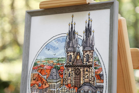 Counted Cross Stitch Kit, Prague Panorama Design, Multicolor Zolotoe Runo Embroidery Set with Canvas and Threads