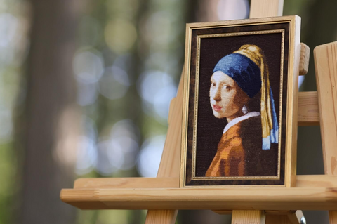 Cross Stitch Embroidery Kit, Girl with a Pearl Earring Portrait, Aida Fabric, Cotton Thread, Zolotoe Runo