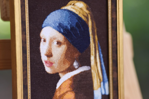 Cross Stitch Embroidery Kit, Girl with a Pearl Earring Portrait, Aida Fabric, Cotton Thread, Zolotoe Runo