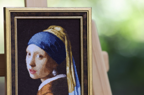 Cross Stitch Embroidery Kit, Girl with a Pearl Earring Portrait, Aida Fabric, Cotton Thread, Zolotoe Runo