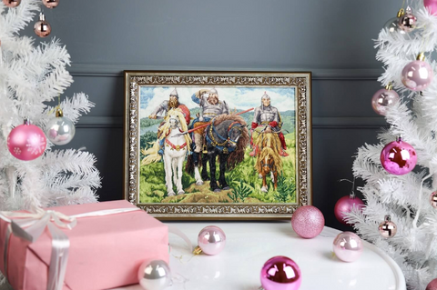 Cross Stitch Embroidery Kit, Historical Bogatyrs Scene, Zolotoe Runo, Aida Fabric, Cotton Threads, Needle, Pattern and Instructions