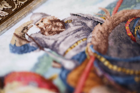 Cross Stitch Embroidery Kit, Historical Bogatyrs Scene, Zolotoe Runo, Aida Fabric, Cotton Threads, Needle, Pattern and Instructions