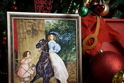Horse Rider Cross Stitch Kit, Zolotoe Runo, Madeira Threads, Murano 32 Canvas, 24.5 x 32.5 cm, 60 Colors