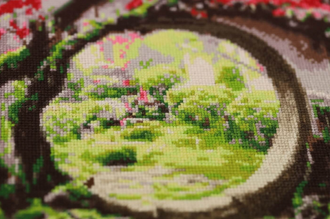 Moon Gate Cross Stitch Kit with Aida Canvas, Multicolor Embroidery Set, Zolotoe Runo, Needle, Threads and Pattern Instructions