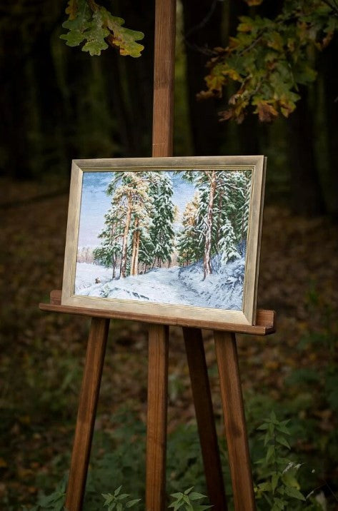 Counted Cross Stitch Kit Winter Landscape, Zolotoe Runo, White Aida Fabric, Cotton Threads, Needle and Pattern