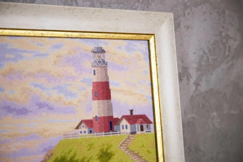 Counted Cross Stitch Kit, Seascape Bay with Golden Clouds, Zolotoe Runo, Aida Fabric, Cotton Threads, Needle and Pattern