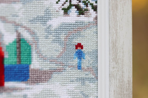 Cross Stitch Kit with Nordic Village Landscape, Aida Canvas, Cotton Floss, Needle, Color Chart & Instructions by Zolotoe Runo