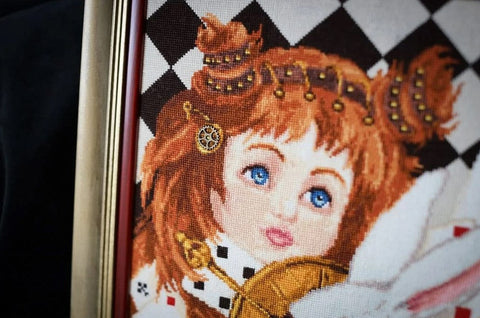 Counted Cross Stitch Kit with Alice Motif, Zolotoe Runo Embroidery Set with Fabric, Threads, Needle, Pattern and Instructions