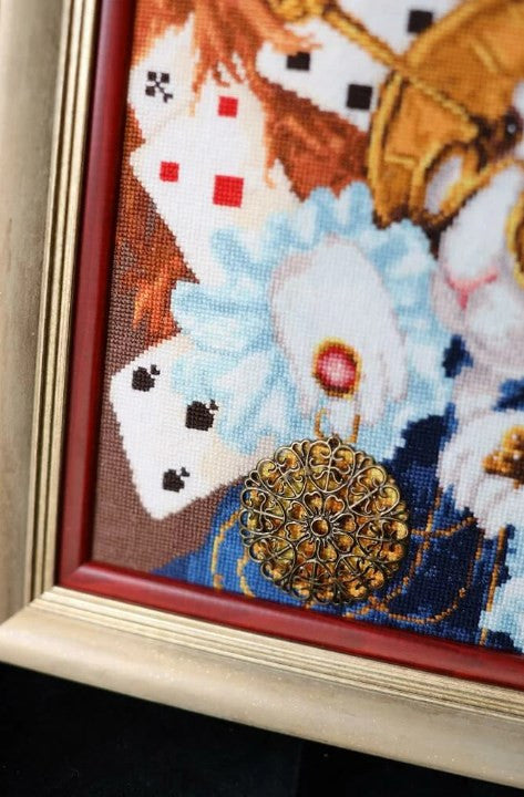 Counted Cross Stitch Kit with Alice Motif, Zolotoe Runo Embroidery Set with Fabric, Threads, Needle, Pattern and Instructions