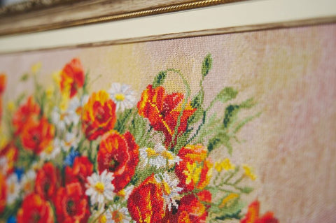 Cross Stitch Embroidery Kit, Wildflower Bouquet, Multicolor Floral Design, Canvas, Cotton Threads, Zolotoe Runo, Beginner Friendly