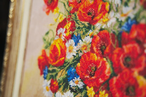 Cross Stitch Embroidery Kit, Wildflower Bouquet, Multicolor Floral Design, Canvas, Cotton Threads, Zolotoe Runo, Beginner Friendly
