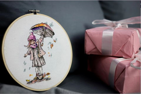 Rain Cross Stitch Embroidery Kit, Zolotoe Runo, 16 × 11.5 cm Multicolor Design with Canvas, Threads, Needle and Pattern