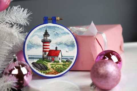Cross Stitch Kit Lighthouse on a Cape, Maritime Seascape, Zolotoe Runo, Embroidery Pattern, Threads, Needle and Fabric Included