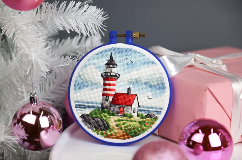 Cross Stitch Kit Lighthouse on a Cape, Maritime Seascape, Zolotoe Runo, Embroidery Pattern, Threads, Needle and Fabric Included